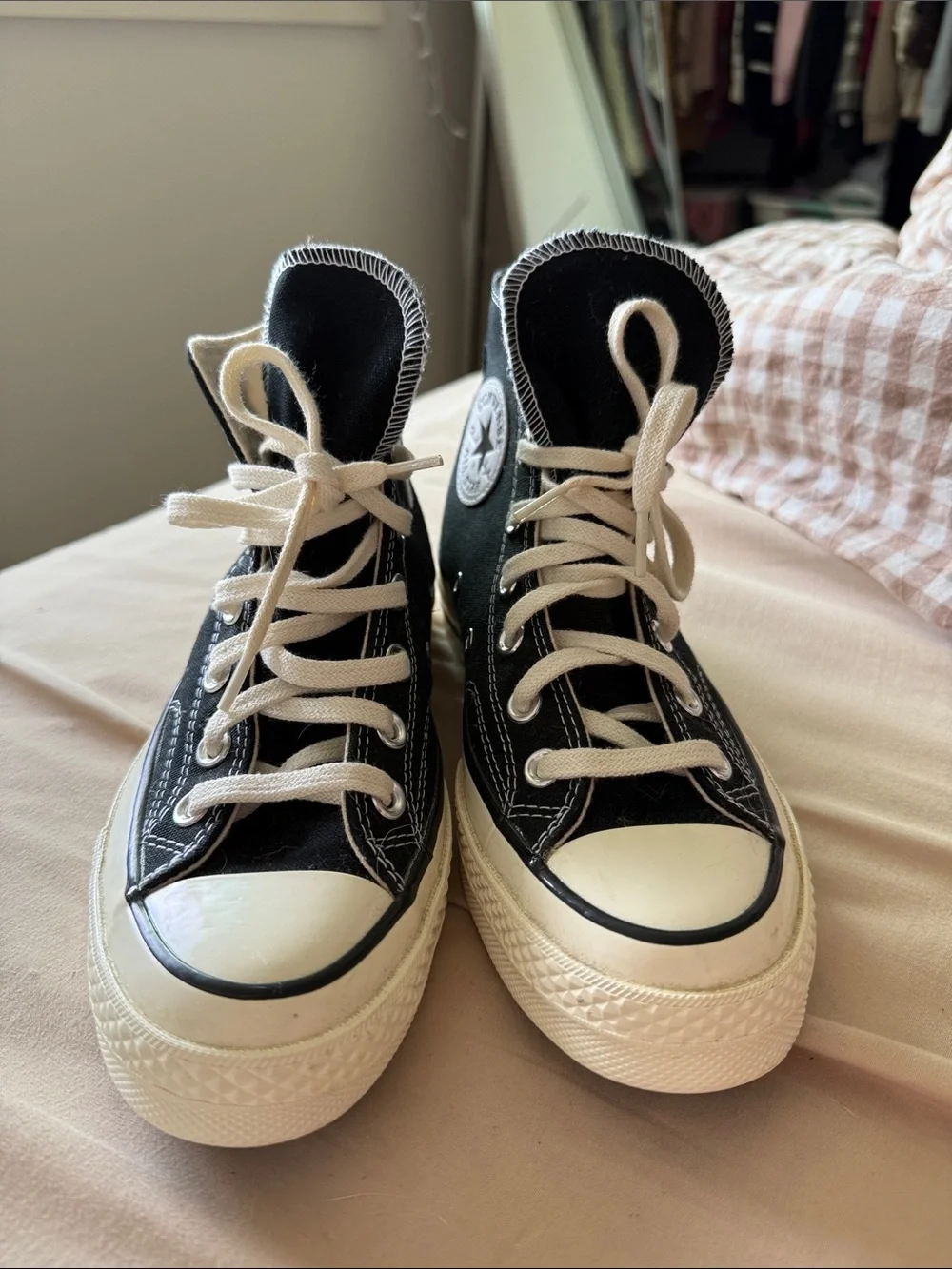 Converse Black High-Top Canvas Sneakers with Cream Accents - Picture 1 of 7